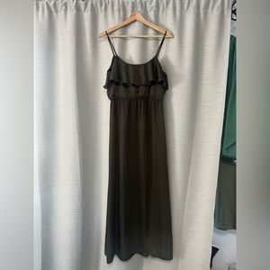 Long olive green thin strap dress (M)